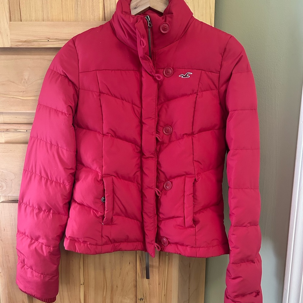 Hollister Women's Bold Red Puffer Jacket